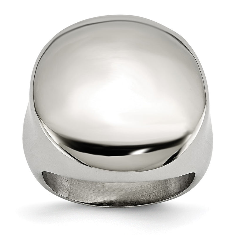 Stainless Steel Polished Circular Signet Ring (Size 5 Only)