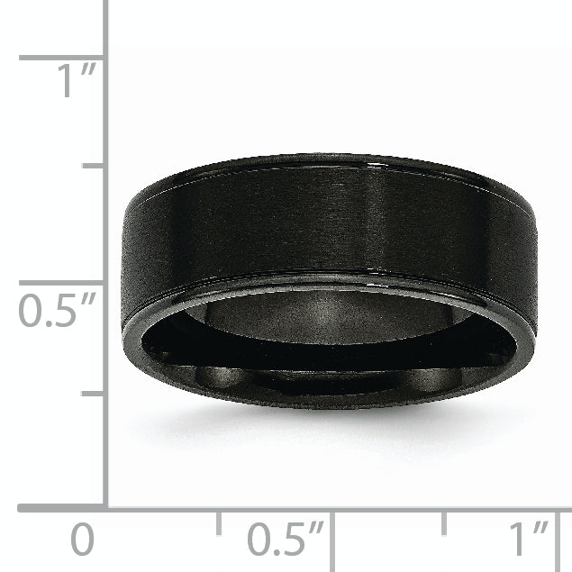 Stainless Steel 8mm Black Ip Plated Grooved Brushed/Polished Band