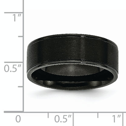 Stainless Steel 8mm Black Ip Plated Grooved Brushed/Polished Band