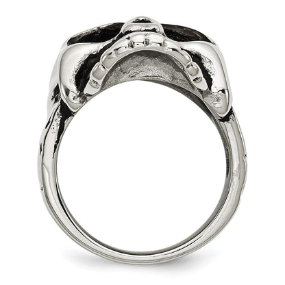 Stainless Steel Antiqued And Polished Skull Ring (Size 12 Only)