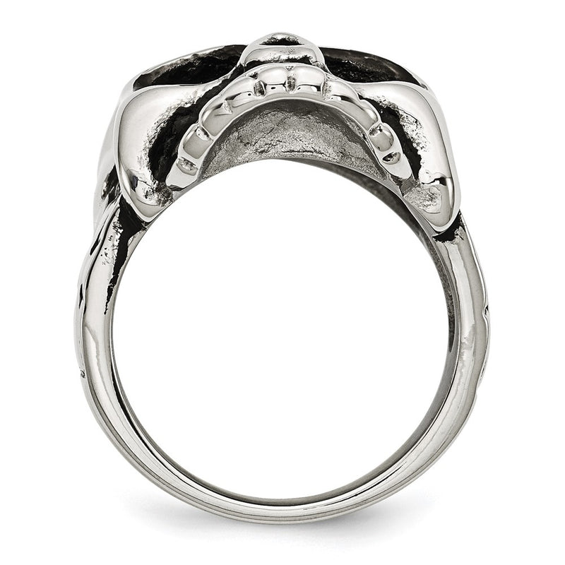 Stainless Steel Antiqued And Polished Skull Ring (Size 12 Only)