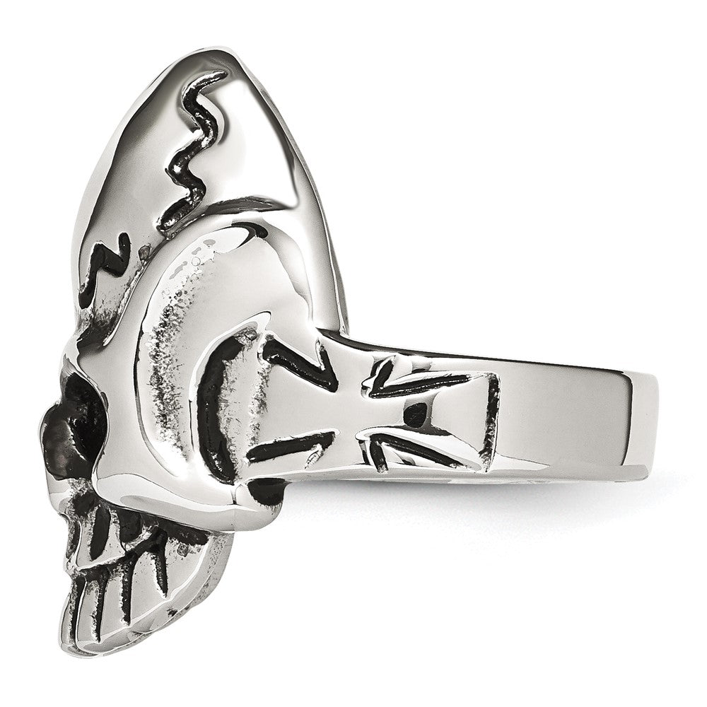 Stainless Steel Antiqued And Polished Skull Ring (Size 12 Only)