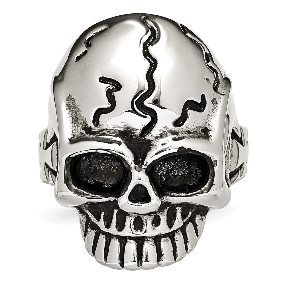 Stainless Steel Antiqued And Polished Skull Ring (Size 12 Only)