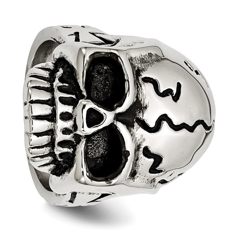 Stainless Steel Antiqued And Polished Skull Ring (Size 12 Only)