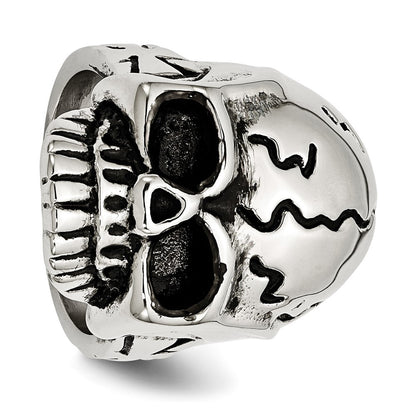 Stainless Steel Antiqued And Polished Skull Ring (Size 12 Only)