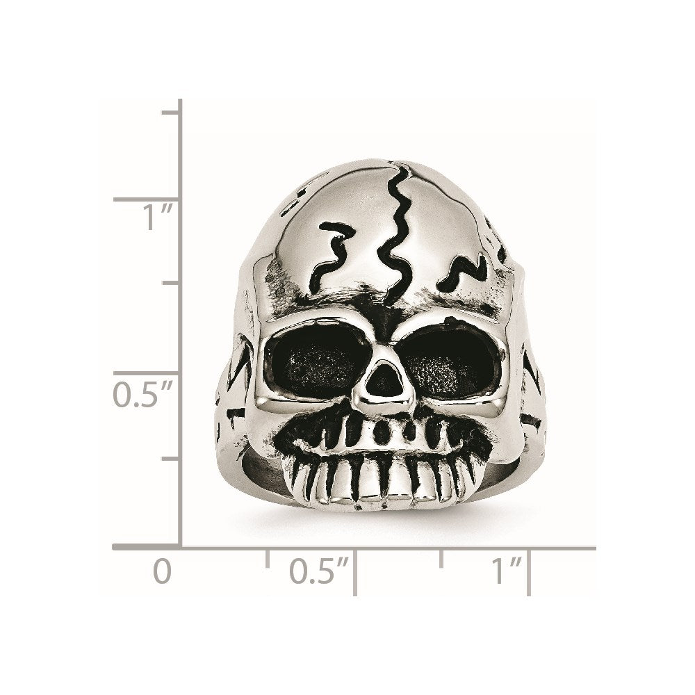 Stainless Steel Antiqued And Polished Skull Ring (Size 12 Only)