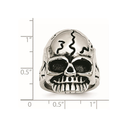 Stainless Steel Antiqued And Polished Skull Ring (Size 12 Only)