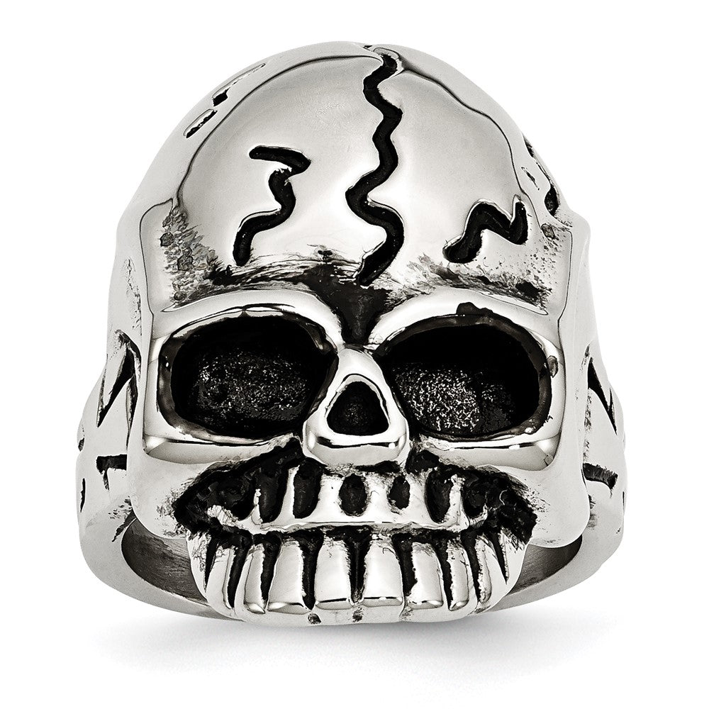Stainless Steel Antiqued And Polished Skull Ring (Size 12 Only)