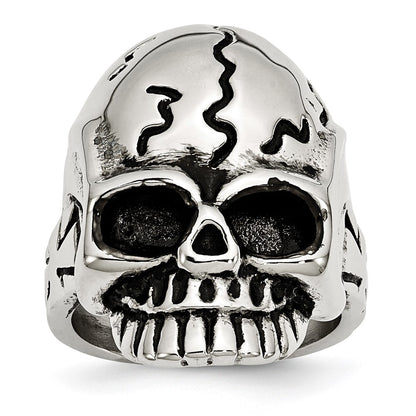 Stainless Steel Antiqued And Polished Skull Ring (Size 12 Only)