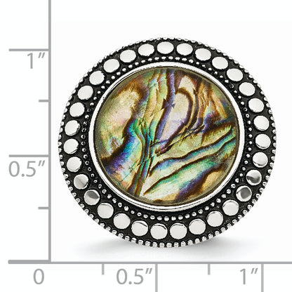 Stainless Steel Antiqued And Polished Imitation Abalone Ring