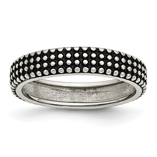 Stainless Steel Polished And Antiqued 5mm Band