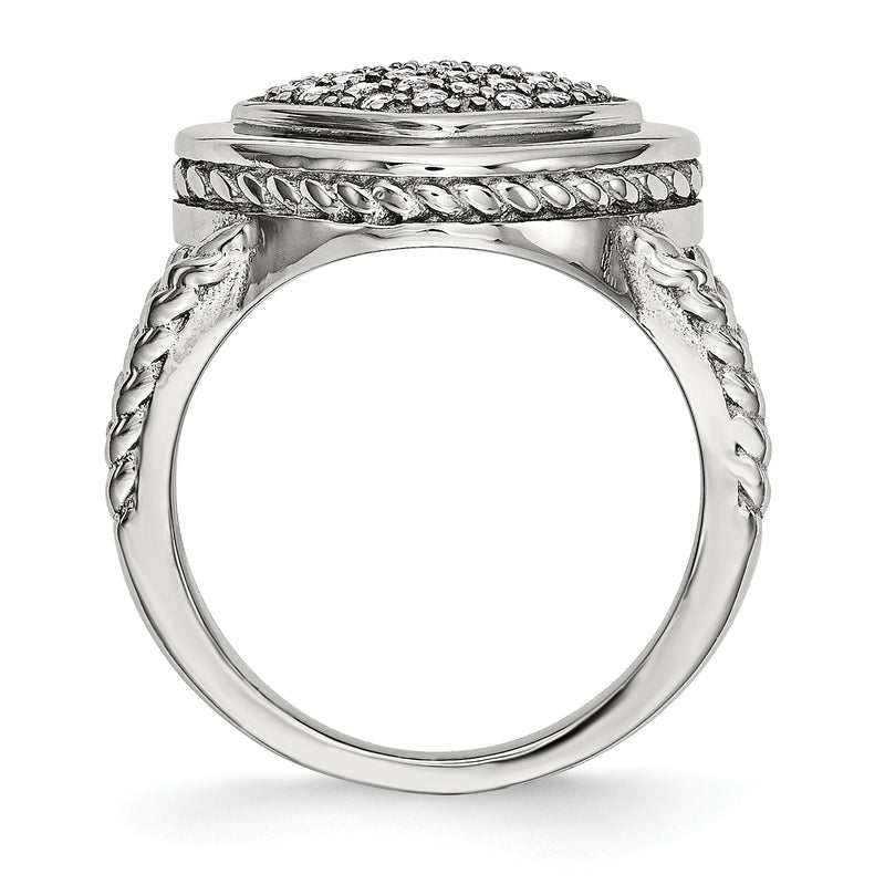 Stainless Steel Polished Cz Square Ring (Size 6 Only)