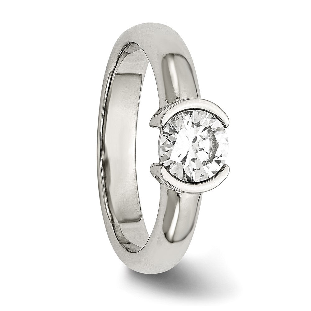 Stainless Steel Polished Cz Ring (Size 9 Only)