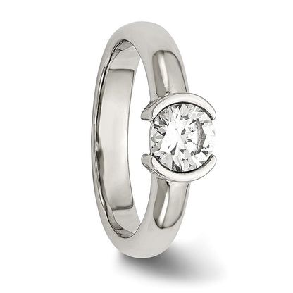 Stainless Steel Polished Cz Ring (Size 9 Only)