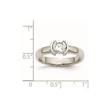 Stainless Steel Polished Cz Ring (Size 9 Only)