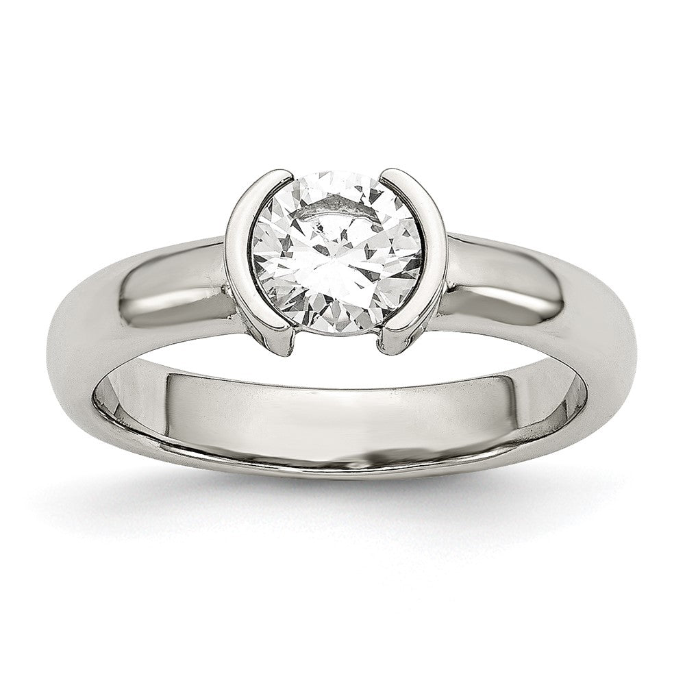 Stainless Steel Polished Cz Ring (Size 9 Only)