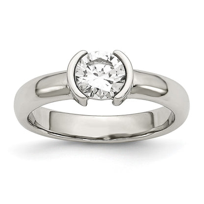 Stainless Steel Polished Cz Ring (Size 9 Only)