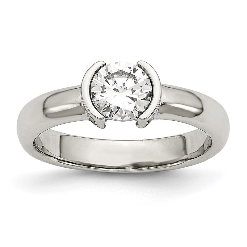 Stainless Steel Polished Cz Ring (Size 9 Only)