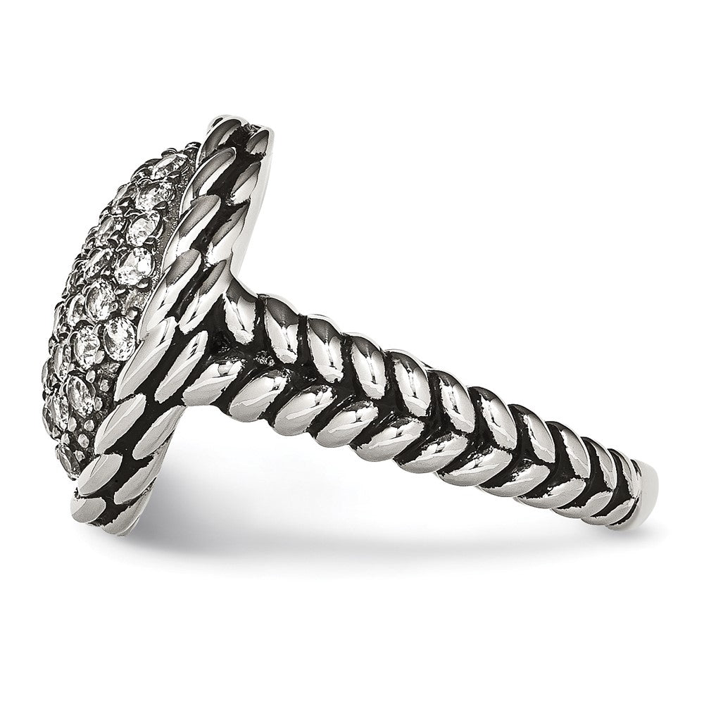 Stainless Steel Polished And Antiqued Cz Square Ring