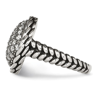 Stainless Steel Polished And Antiqued Cz Square Ring