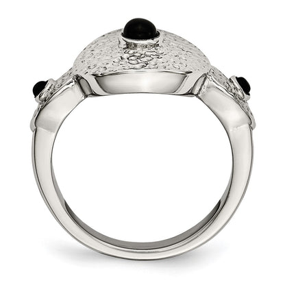 Stainless Steel Polished And Textured Black Onyx Ring