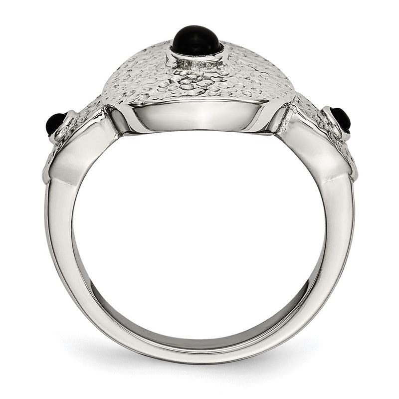 Stainless Steel Polished And Textured Black Onyx Ring