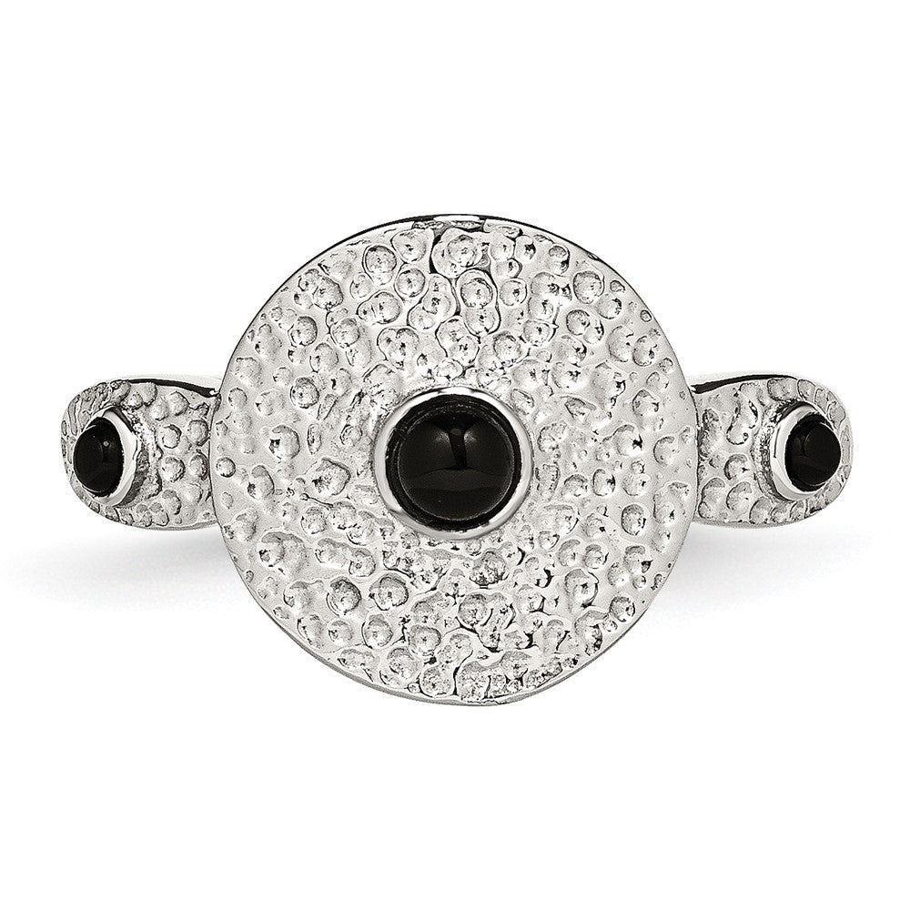 Stainless Steel Polished And Textured Black Onyx Ring