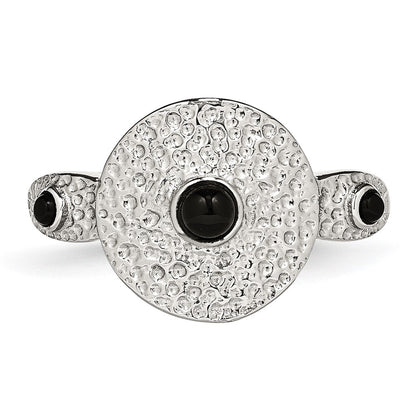 Stainless Steel Polished And Textured Black Onyx Ring
