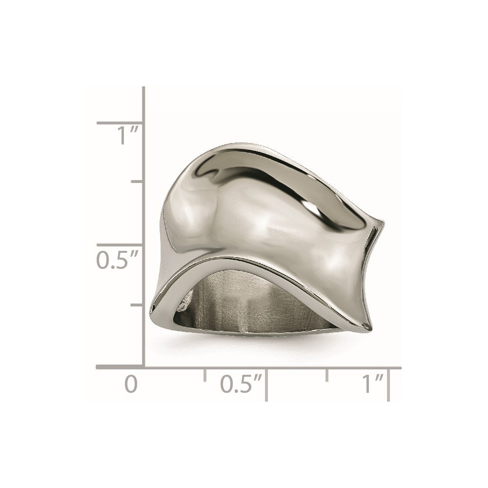 Stainless Steel Polished Wave Ring (Size 6 Only)
