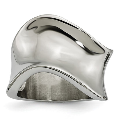Stainless Steel Polished Wave Ring (Size 6 Only)