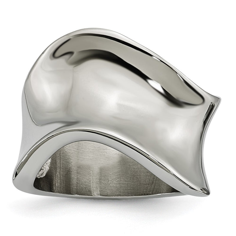 Stainless Steel Polished Wave Ring (Size 6 Only)