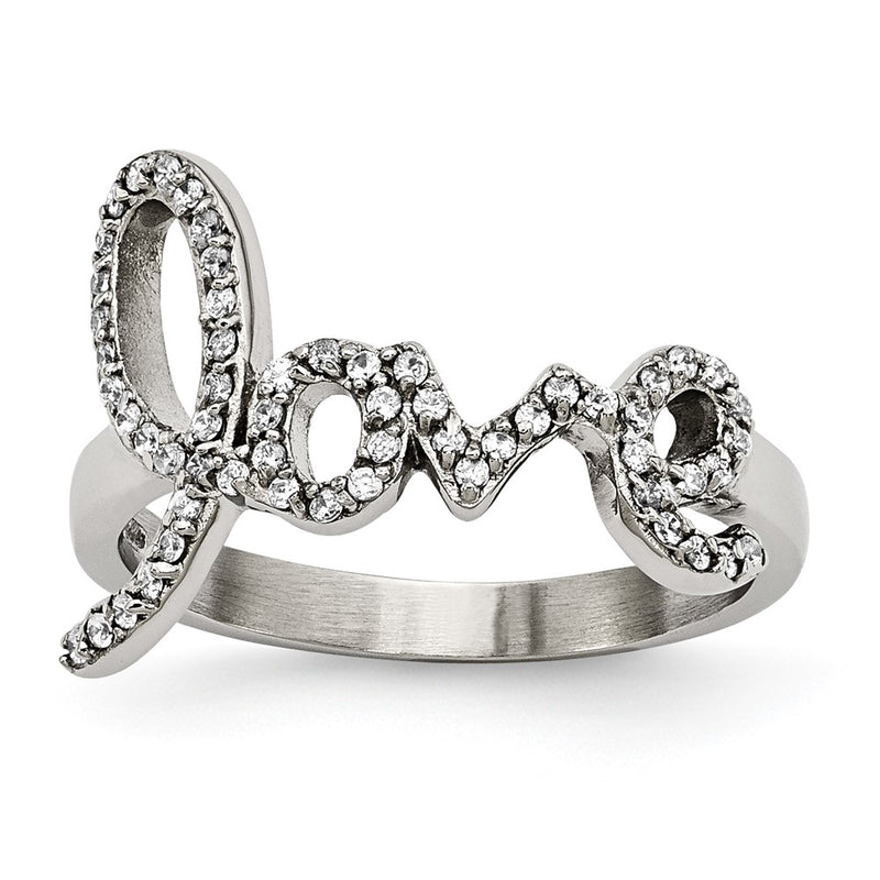 Stainless Steel Polished Love With Czs Ring (Size 6 Only)