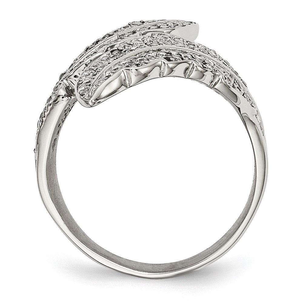 Stainless Steel Polished Leaf With Czs Ring