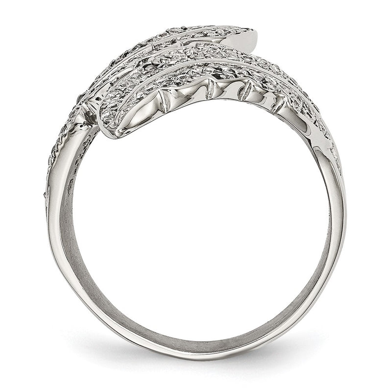 Stainless Steel Polished Leaf With Czs Ring