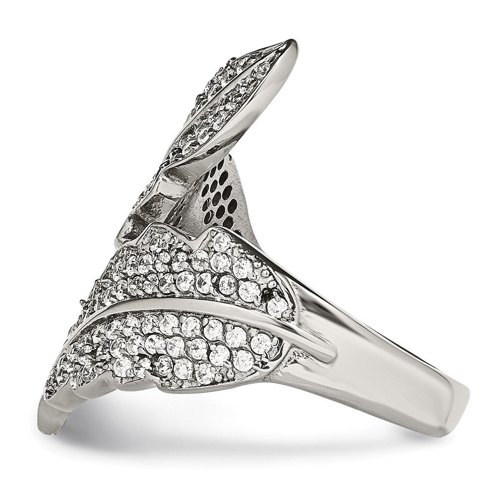 Stainless Steel Polished Leaf With Czs Ring