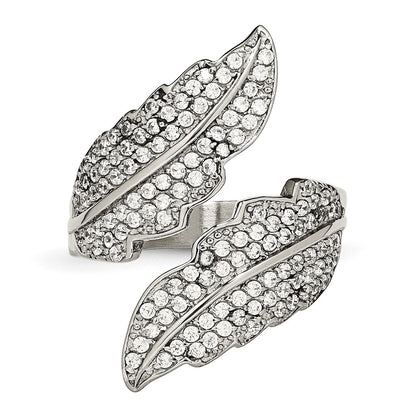 Stainless Steel Polished Leaf With Czs Ring