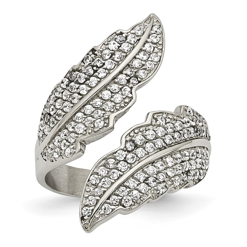 Stainless Steel Polished Leaf With Czs Ring