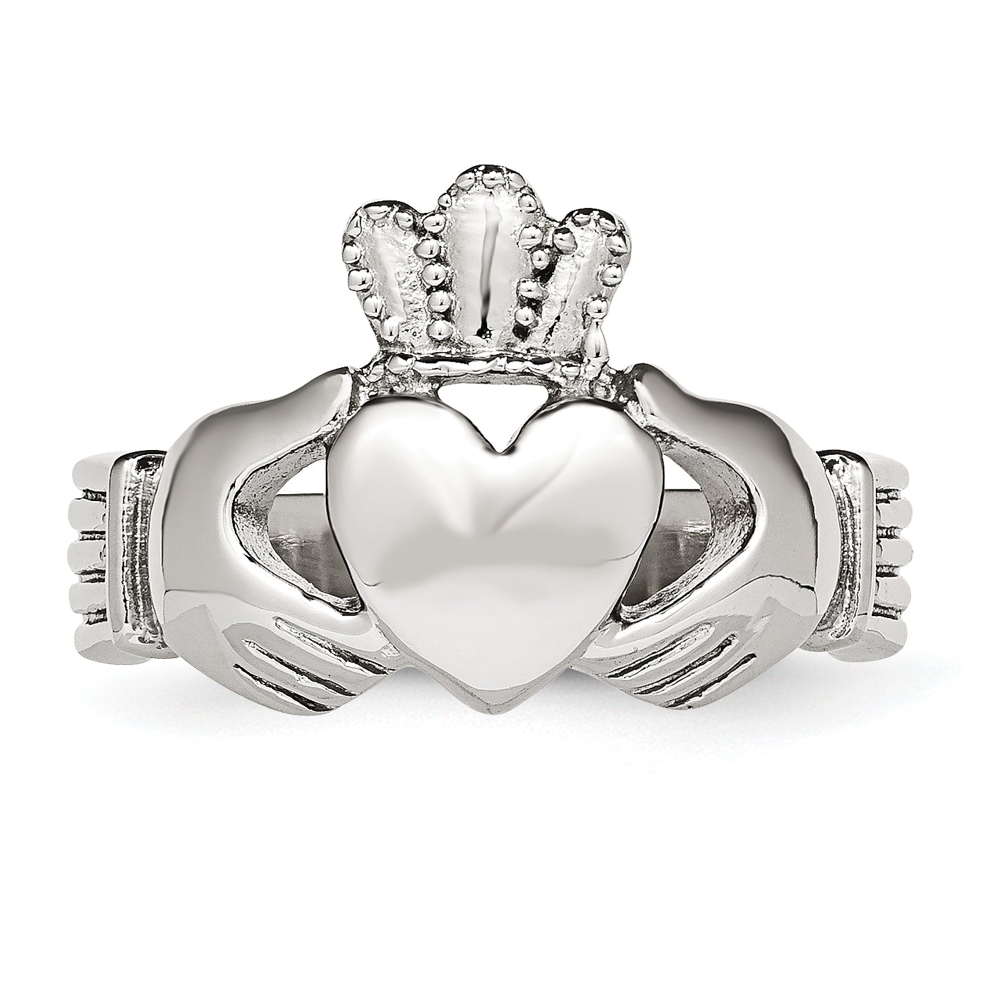 Stainless Steel Polished Claddagh Ring (Size 5 Only)
