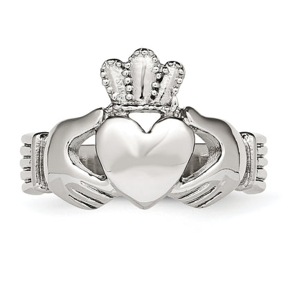 Stainless Steel Polished Claddagh Ring (Size 5 Only)