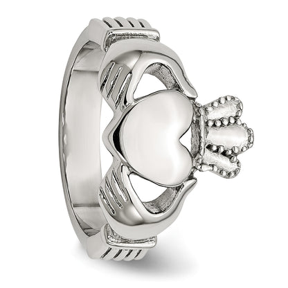 Stainless Steel Polished Claddagh Ring (Size 5 Only)