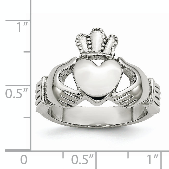 Stainless Steel Polished Claddagh Ring (Size 5 Only)