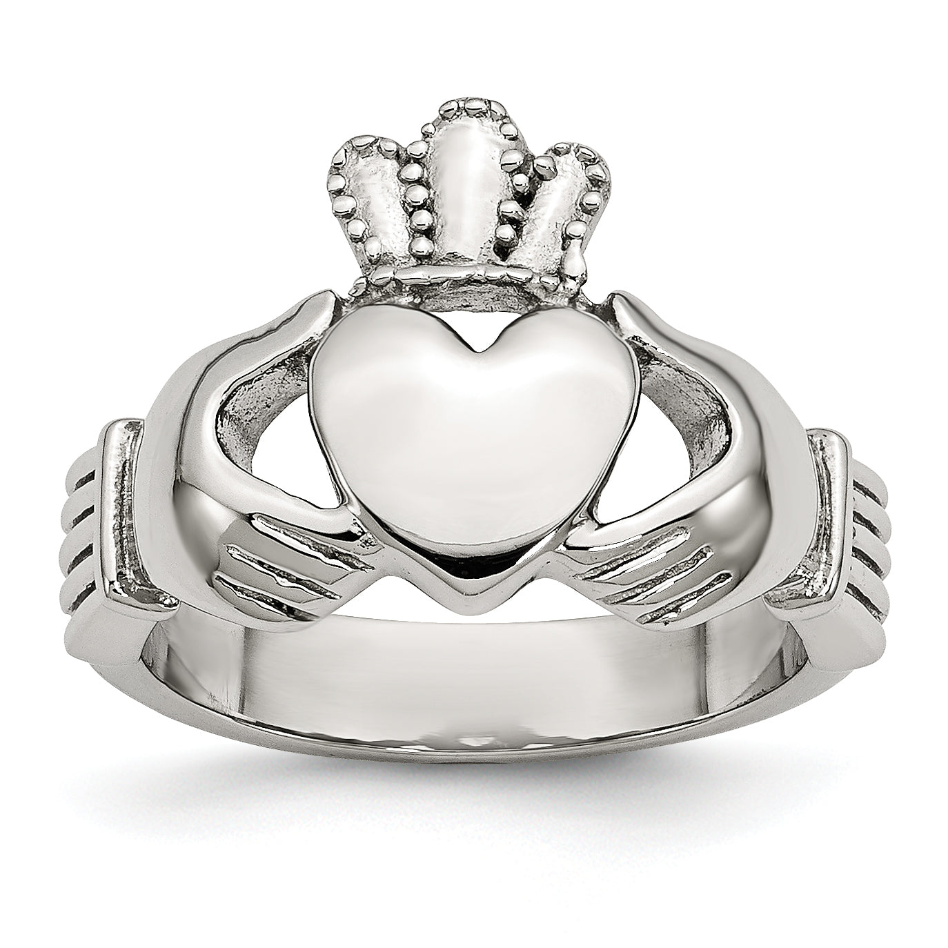 Stainless Steel Polished Claddagh Ring (Size 5 Only)