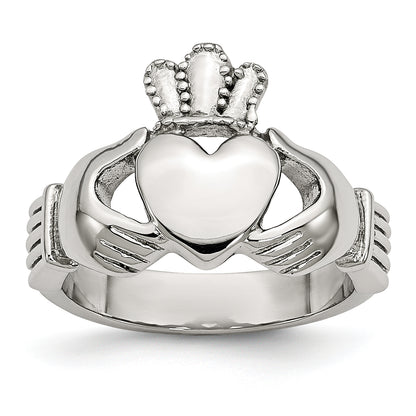 Stainless Steel Polished Claddagh Ring (Size 5 Only)