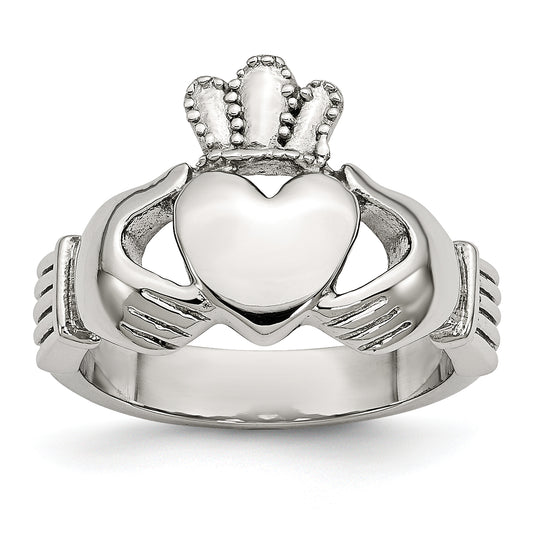 Stainless Steel Polished Claddagh Ring (Size 5 Only)