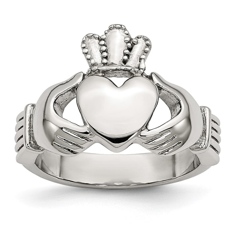 Stainless Steel Polished Claddagh Ring (Size 5 Only)