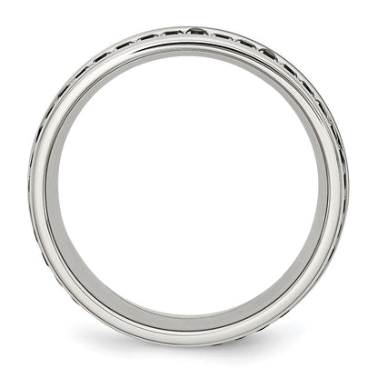 Stainless Steel Polished Black Ceramic Inlay Cz 9mm Band