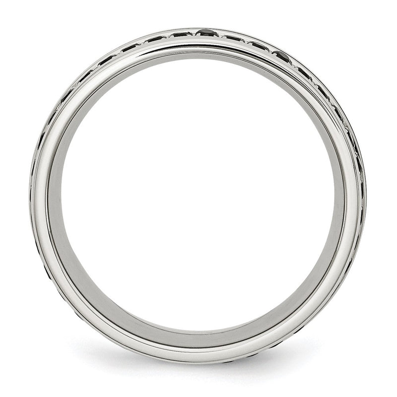 Stainless Steel Polished Black Ceramic Inlay Cz 9mm Band