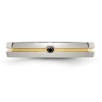 Stainless Steel Polished Yellow Ip Plated .025Pt. Diamond 4mm Band