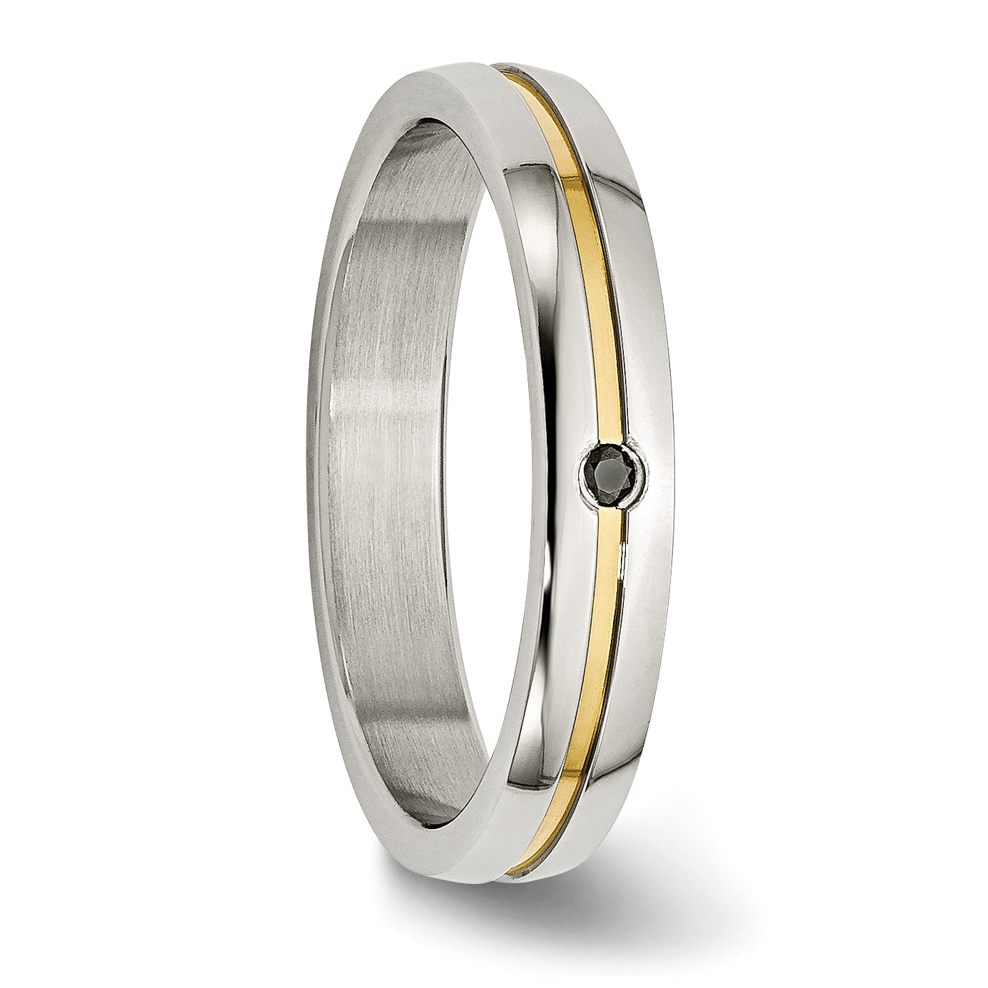 Stainless Steel Polished Yellow Ip Plated .025Pt. Diamond 4mm Band