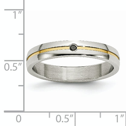Stainless Steel Polished Yellow Ip Plated .025Pt. Diamond 4mm Band